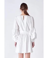 English Factory Women's Cinched Puff Sleeve Belted Dress