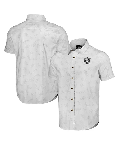 Men's Nfl x Darius Rucker Collection by Fanatics White Las Vegas Raiders Woven Short Sleeve Button Up Shirt