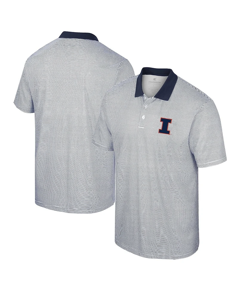 Men's Colosseum White, Navy Illinois Fighting Illini Print Stripe Polo Shirt