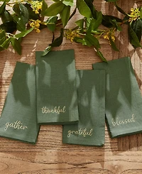 Elrene Harvest Sentiment Embroidered Napkins, Set of 4, 17" x