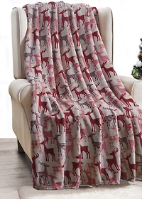 Kate Aurora Ultra Soft & Cozy Christmas Plaid Reindeer Plush Throw Blanket Cover