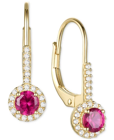 Lab-Grown Sapphire (1/2 ct. t.w.) & Lab-Grown White Sapphire (1/6 ct. t.w.) Halo Drop Earrings in 14k Rose Gold-Plated Sterling Silver (Also in Lab-Gr