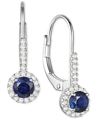 Lab-Grown Sapphire (1/2 ct. t.w.) & White (1/6 Halo Drop Earrings 14k Rose Gold-Plated Sterling Silver (Also Lab-Gr