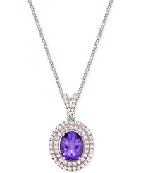 Amethyst (3-1/5 ct. t.w.) & White Topaz (2-1/20 ct. t.w.) Oval Halo 18" Pendant Necklace in Sterling Silver