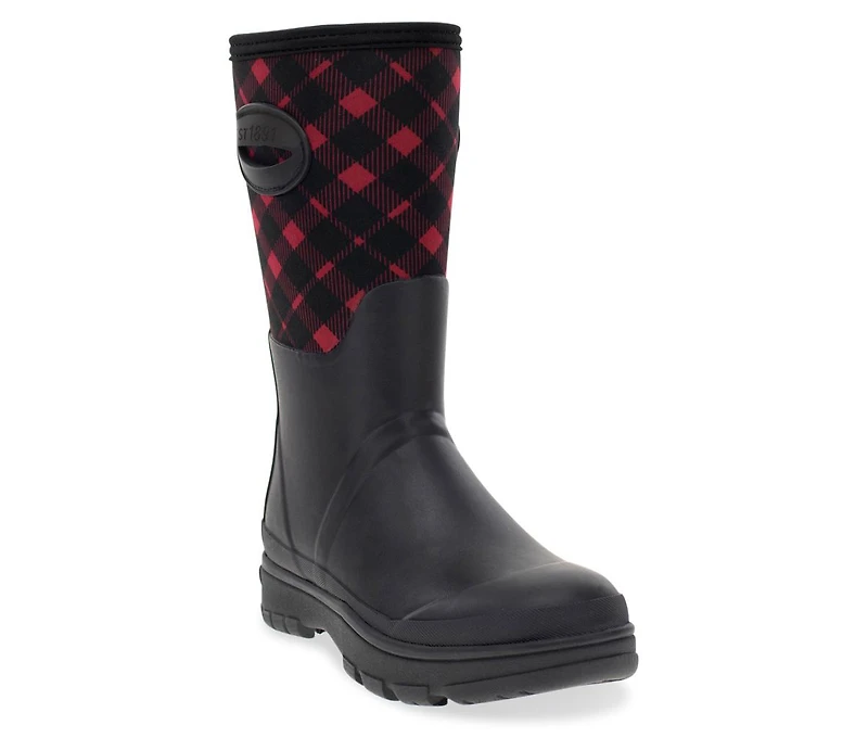 Womens Buffalo Check Neoprene Mid Cold Weather Boot