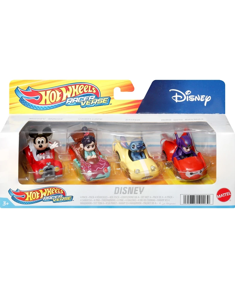 Hot Wheels RacerVerse Set of 4 Die-Cast Hot Wheels Cars with Disney Characters as Drivers