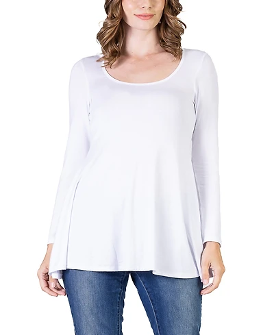 24seven Comfort Apparel Women's Long Sleeve Swing Style Flare Tunic Top
