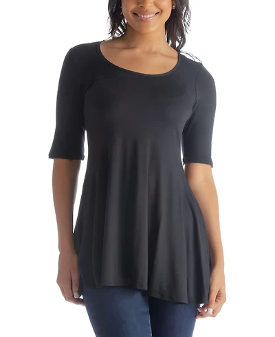 24seven Comfort Apparel Women's Elbow Sleeve Swing Tunic Top