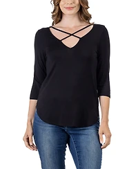 24seven Comfort Apparel Women's Criss Cross Round Hemline Tunic Top