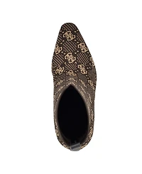 Guess Women's Yonel Block Heel Stretch Knit Logo Dress Booties