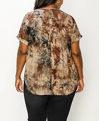 Coin 1804 Plus Tie Dye V-neck Rolled Short Sleeve Top