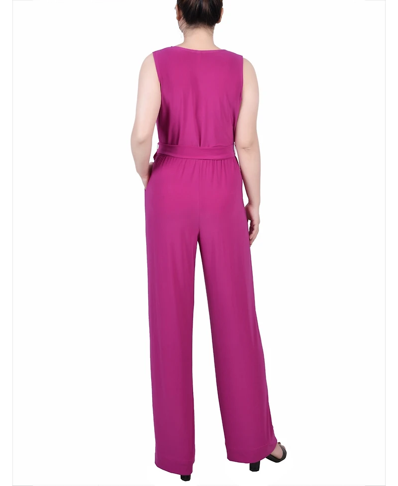 Ny Collection Petite Sleeveless Belted Jumpsuit