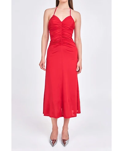 endless rose Women's Halter Ruched Midi Dress