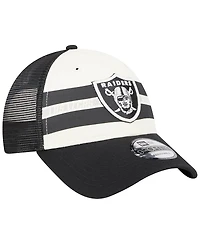 Men's New Era Cream, Black Las Vegas Raiders Team Stripe Trucker 9FORTY Snapback Hat