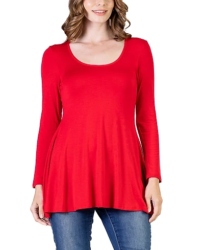24seven Comfort Apparel Women's Long Sleeve Swing Style Flare Tunic Top