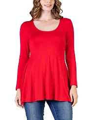 24seven Comfort Apparel Women's Long Sleeve Swing Style Flare Tunic Top