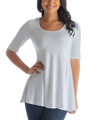 24seven Comfort Apparel Women's Elbow Sleeve Swing Tunic Top