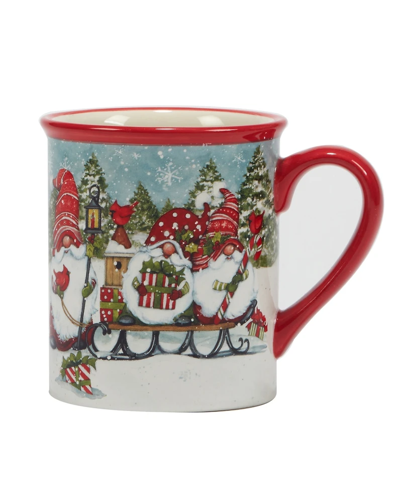 Certified International Christmas Gnomes 16 oz Mugs Set of 4, Service for 4