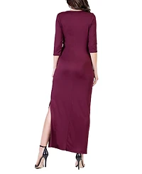 24seven Comfort Apparel Women's Fitted V-neck Side Slit Maxi Dress
