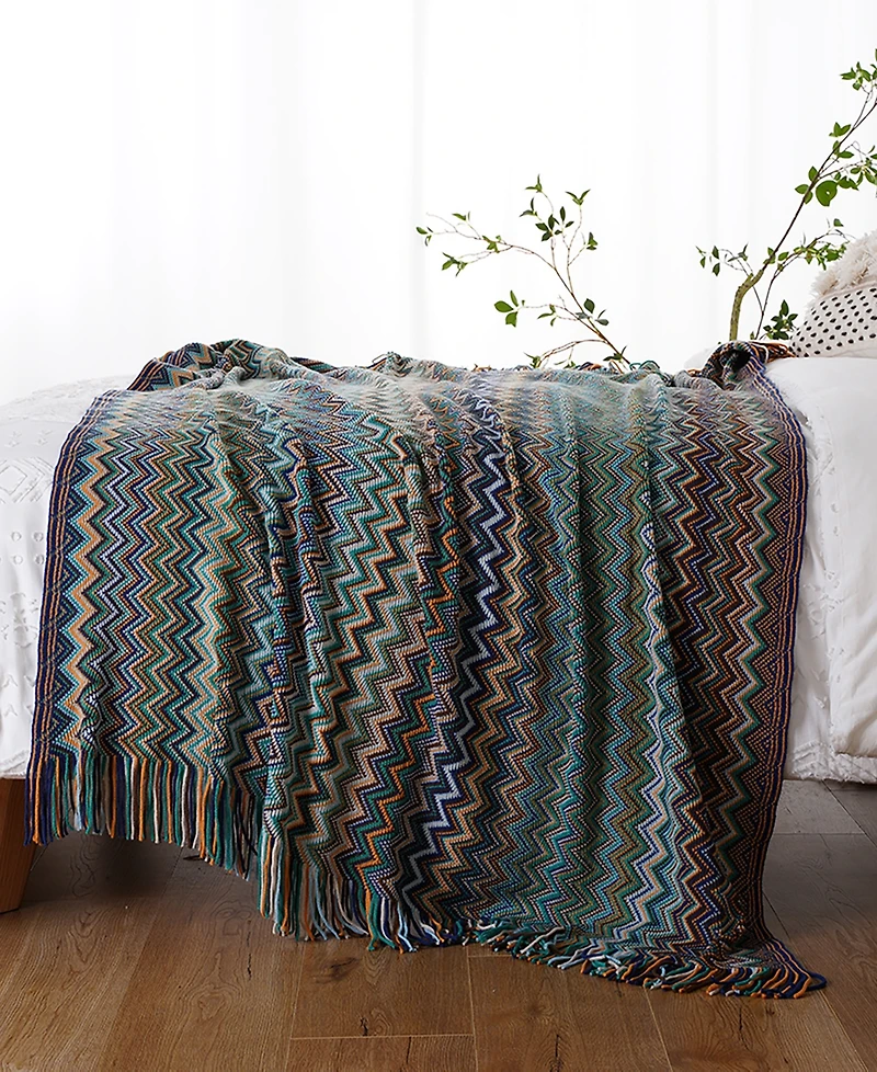 Battilo Lifestyle Colorful Chevron Bohemian Knit Throw, 51" x 80"