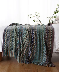 Battilo Lifestyle Colorful Chevron Bohemian Knit Throw, 51" x 80"