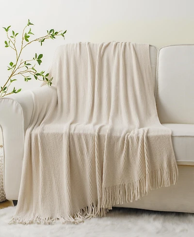 Battilo Classic Textured Ribbed Knit Throw, 50" x 60"