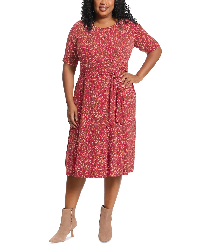London Times Plus Size Keyhole-Front Midi Dress