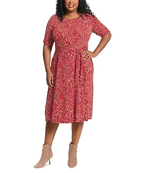 London Times Plus Size Keyhole-Front Midi Dress