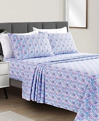 Sunham Microfiber Easy Care Printed 4-Pc. Sheet Set, California King