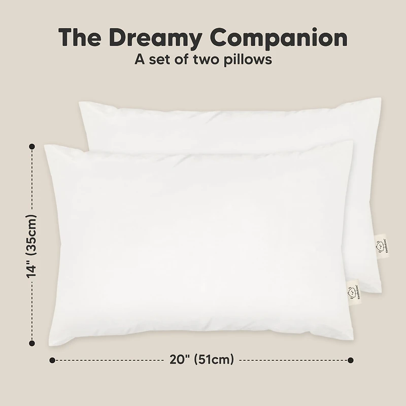 2pk Jumbo Toddler Pillow - Soft Organic Cotton Kids Pillows for Sleeping - 14X20 Travel Pillow for Kids Age 2-5