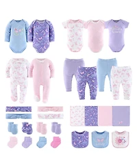 The Peanutshell Baby Girls Layette Gift Set for Girls, Purple Pink Butterfly, 30 Essential Pieces