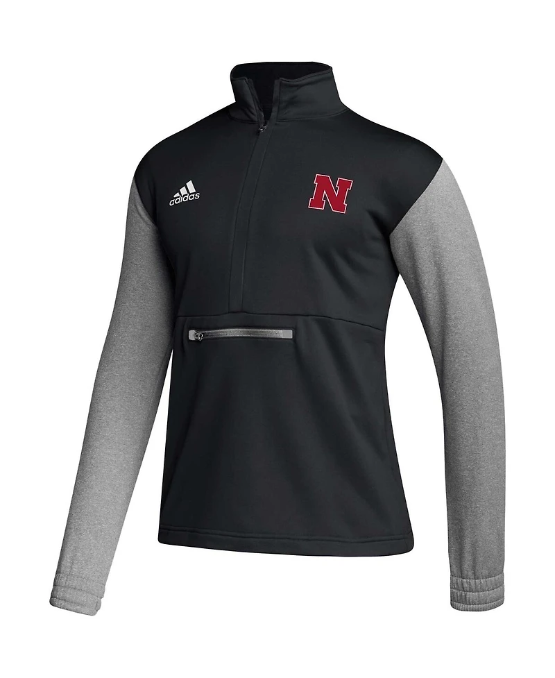 Men's adidas Black Nebraska Huskers Sideline Aeroready Half-Zip Top