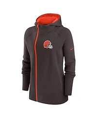 Women's Nike Brown Cleveland Browns Asymmetrical Raglan Full-Zip Hoodie