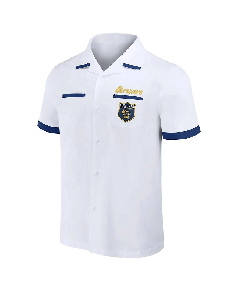 Men's Darius Rucker Collection by Fanatics White Milwaukee Brewers Bowling Button-Up Shirt