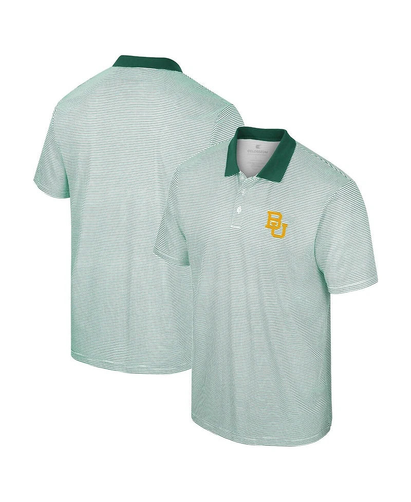 Men's Colosseum White, Green Baylor Bears Print Stripe Polo Shirt