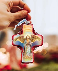 Designocracy Angel Descending from Heaven Cross Christmas Glass Ornaments G. DeBrekht