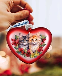 Designocracy Cute Kittens Heart Christmas Mercury Glass Ornaments G. DeBrekht