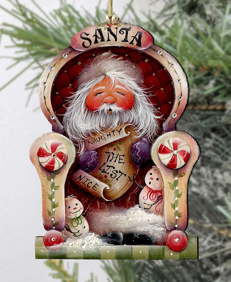 Designocracy Santa Checking his List Christmas Wooden Ornaments Holiday Decor J. Mills-Price