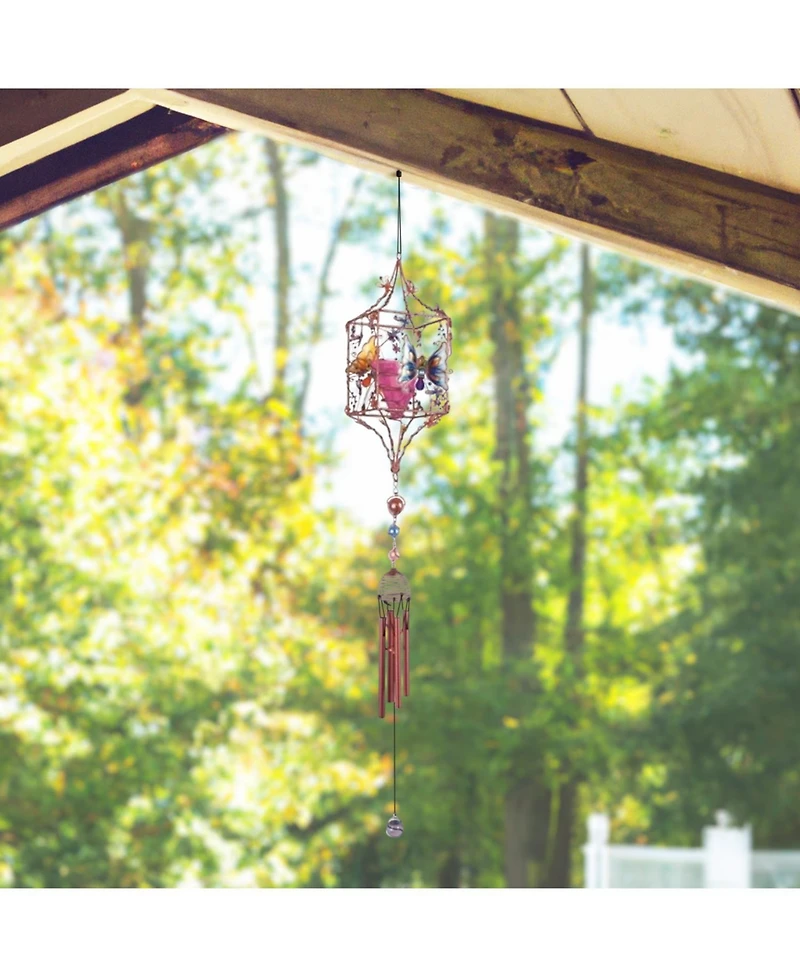 33" Long Butterfly Copper and Gem Wind Chime with Candle Holder
