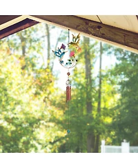 32" Long Blue Bird and Green Bird Copper and Gem Wind Chime
