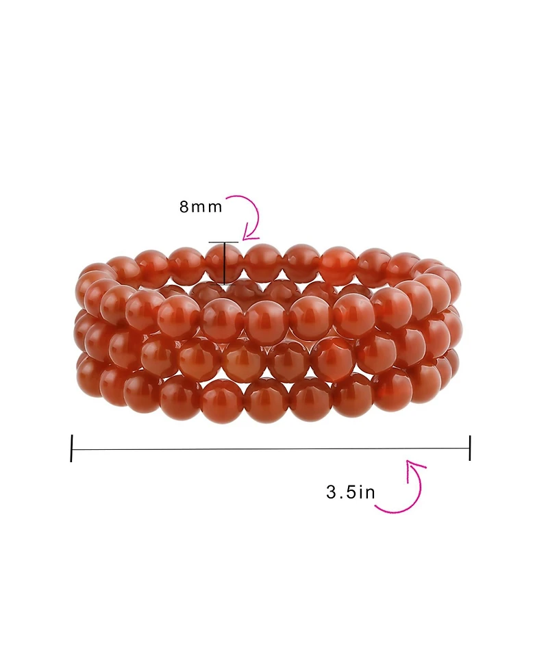 Bling Jewelry Stackable Set Of 3 Natural Stone Round Bead 8MM Multi Strand Stretch Bracelet