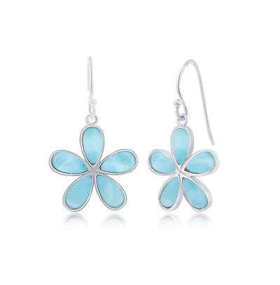Sterling Silver Daisy Flower Larimar Earrings