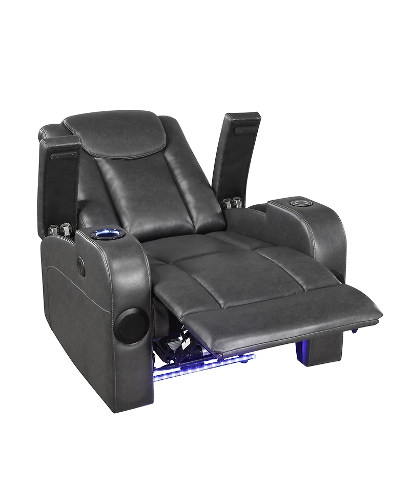 White Label Bryce 36" Power Reclining Chair with Wireless Charger, Cooling Cup-Holder, Storage Arms, Speakers, Led Light and Usb Port