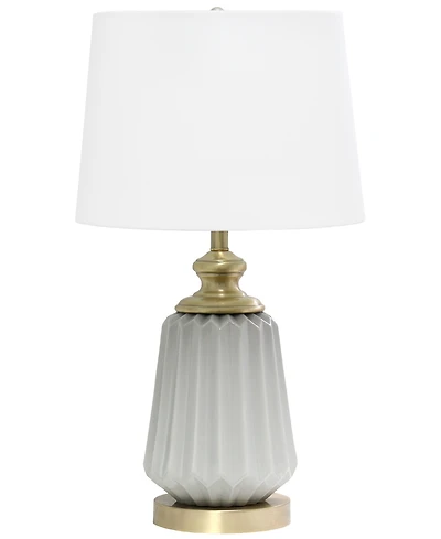 All The Rages 25" Classic Fluted Ceramic and Metal Table Lamp with White Fabric Shade for Bedside Desk Foyer End table Dresser Dining Room
