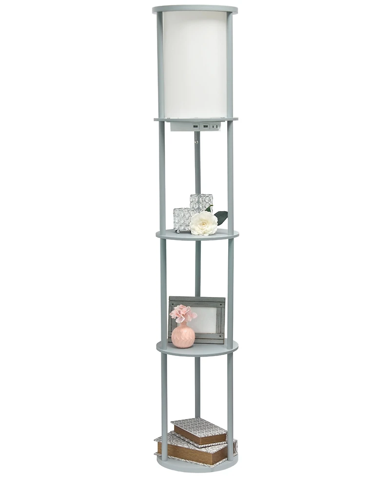 All The Rages Etagere Organizer Storage Floor Lamp with 2 Usb Charging Ports, 1 Charging Outlet