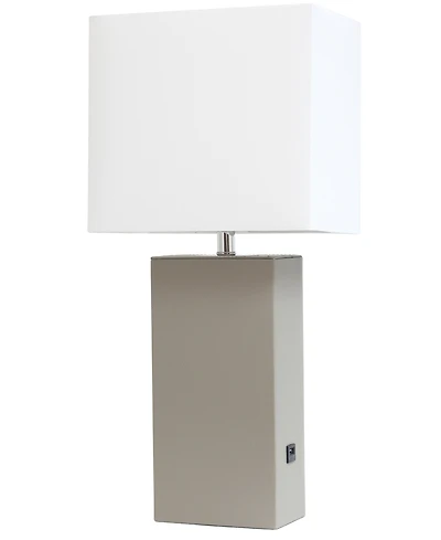 Lalia Home Lexington 21" Leather Base Modern Decor Bedside Table Lamp with Usb Charging Port