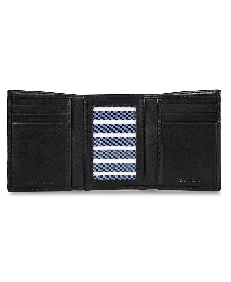 Nautica Men's Enameled Logo Leather Trifold Wallet