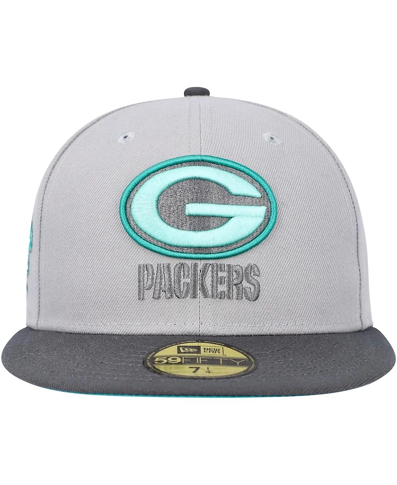 Men's New Era Gray, Graphite Green Bay Packers Aqua Pop 59FIFTY Fitted Hat