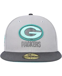 Men's New Era Gray, Graphite Green Bay Packers Aqua Pop 59FIFTY Fitted Hat