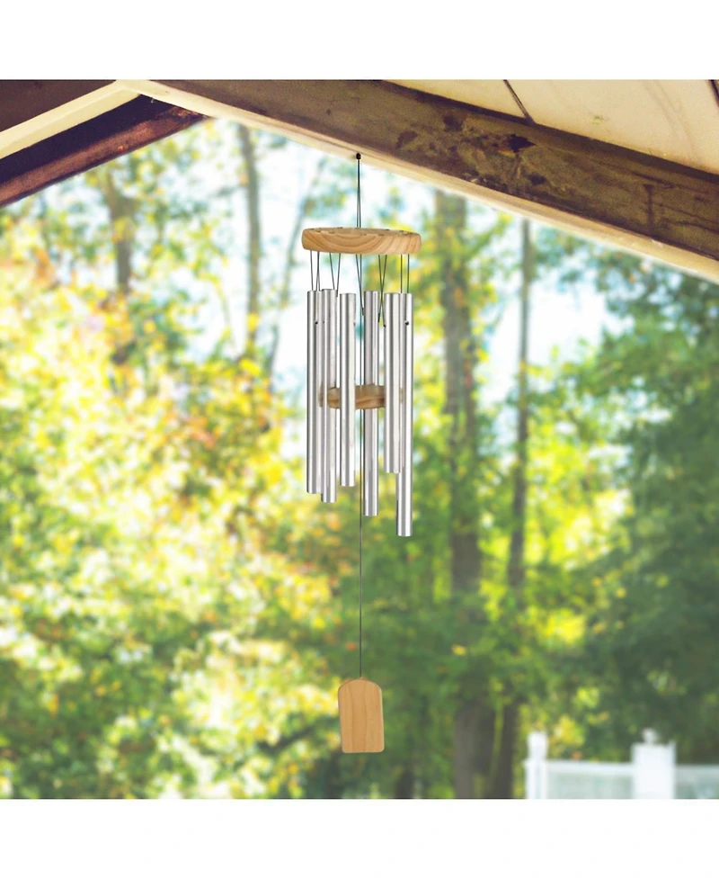 19" Long Silver Wood Top Traditional Wind Chime